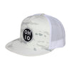 Circle Ohio Alpine White Camo Snap Trucker Hat - Clothe Ohio - Soft Ohio Shirts