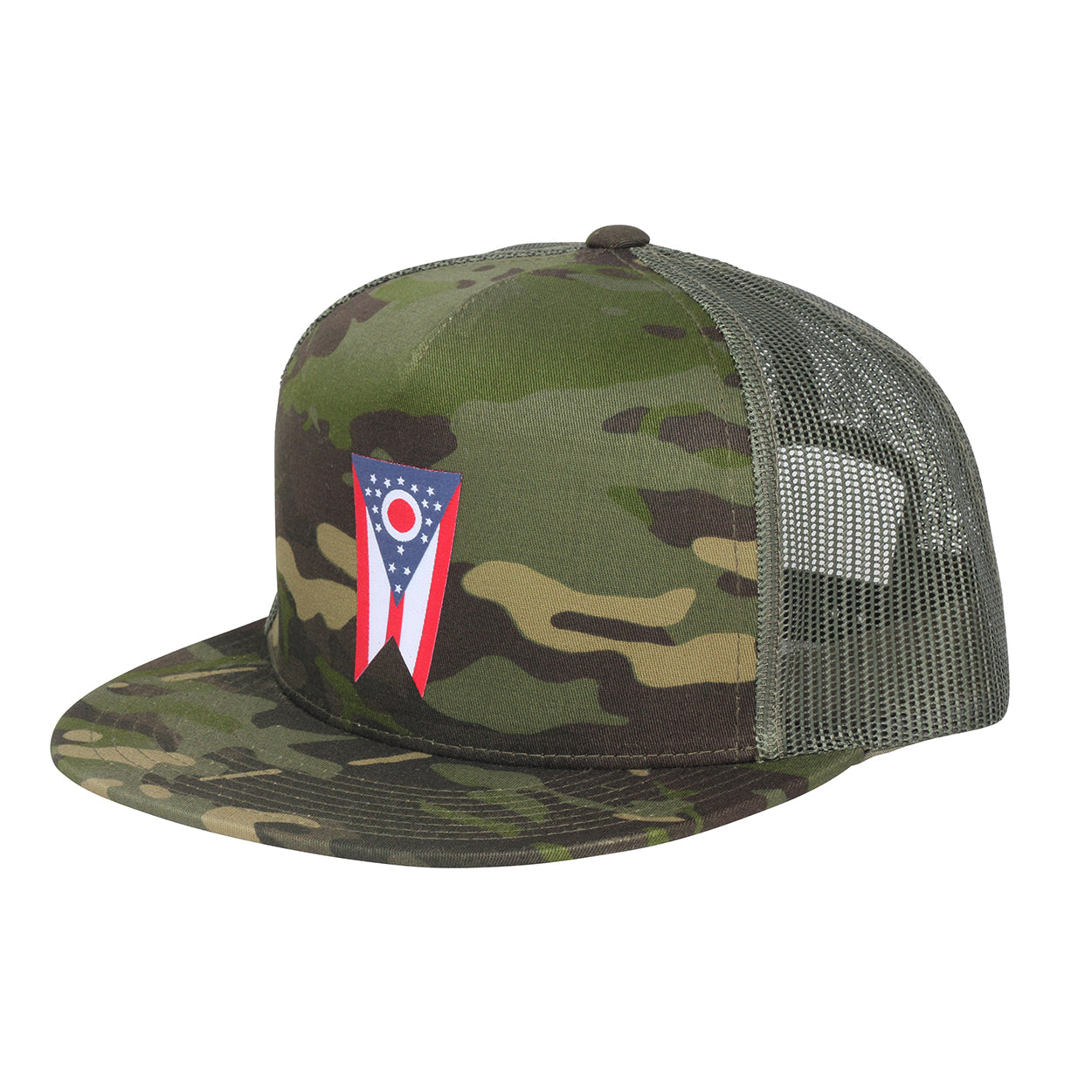 Ohio Flag Tropic Camo Snap Trucker Hat - Clothe Ohio - Soft Ohio Shirts